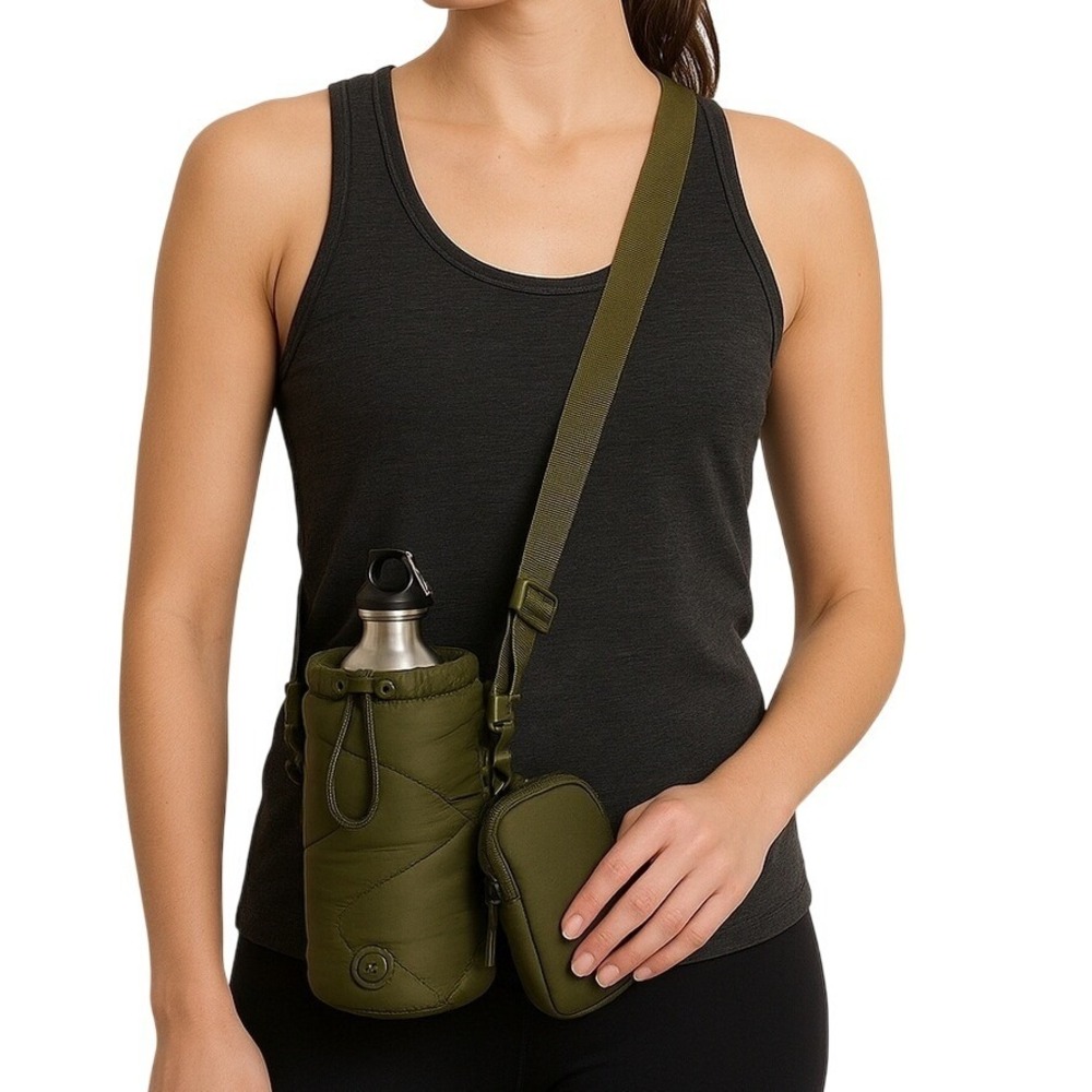 Joan & David/ Swirl Quilted Sport Nylon Water Bottle Holder Crossbody‎ Bag